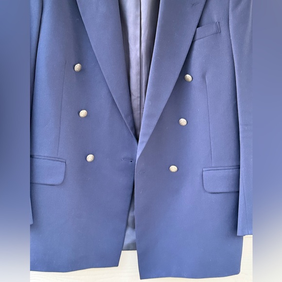 VTG Oscar de la Renta Men's Wool Gaberdine Navy Double Breasted Blazer Size 42L